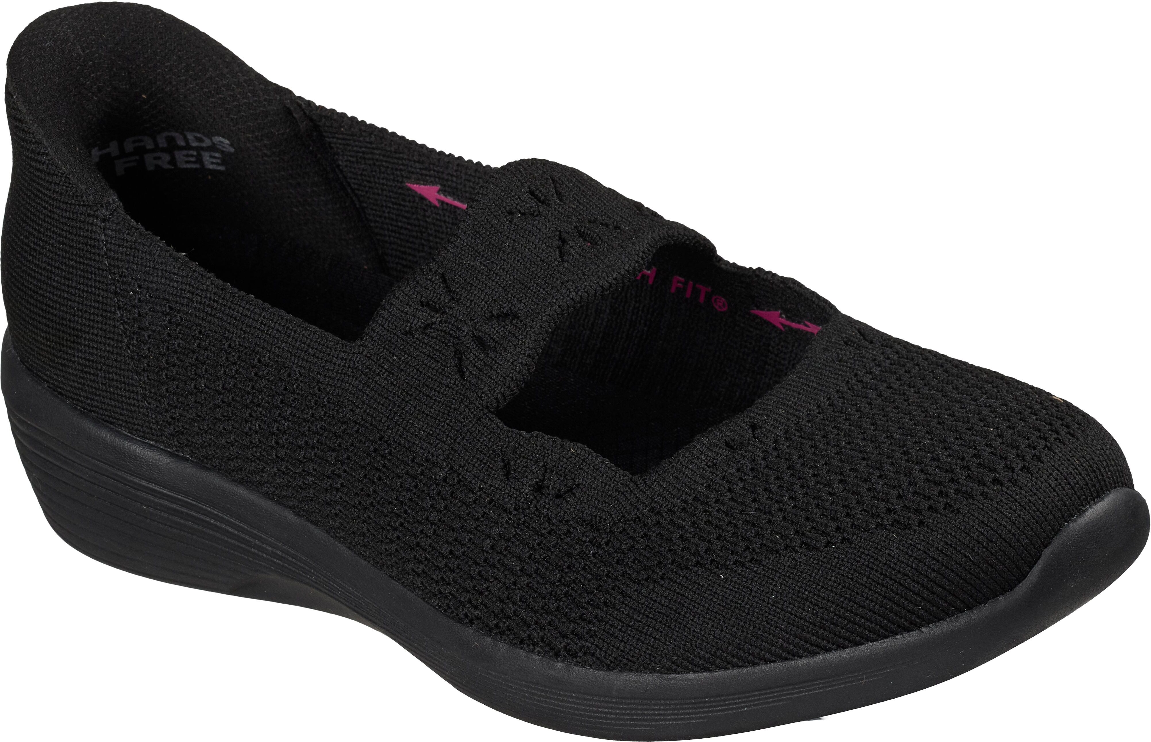 Ballerina SKECHERS "ARYA", Damen, Gr. 36, Textil, schwarz (schwarz unifarben), Schuhe Ballerina, Freizeitschuh, Schlupfschuh mit Handsfree Slip-Ins Funktion schwarz unifarben 36, Textil