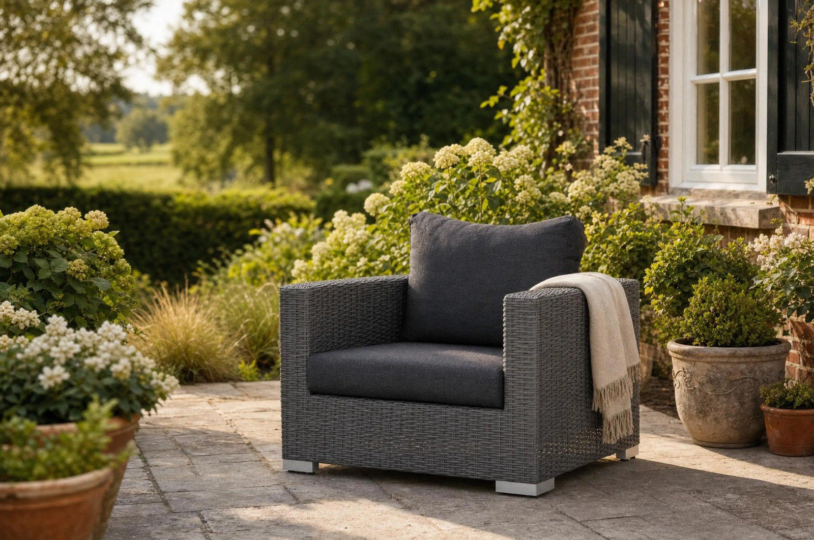 Garden Collections Cuba lounge tuinstoel - Modern aluminium en rattan - Bruin/Grijs