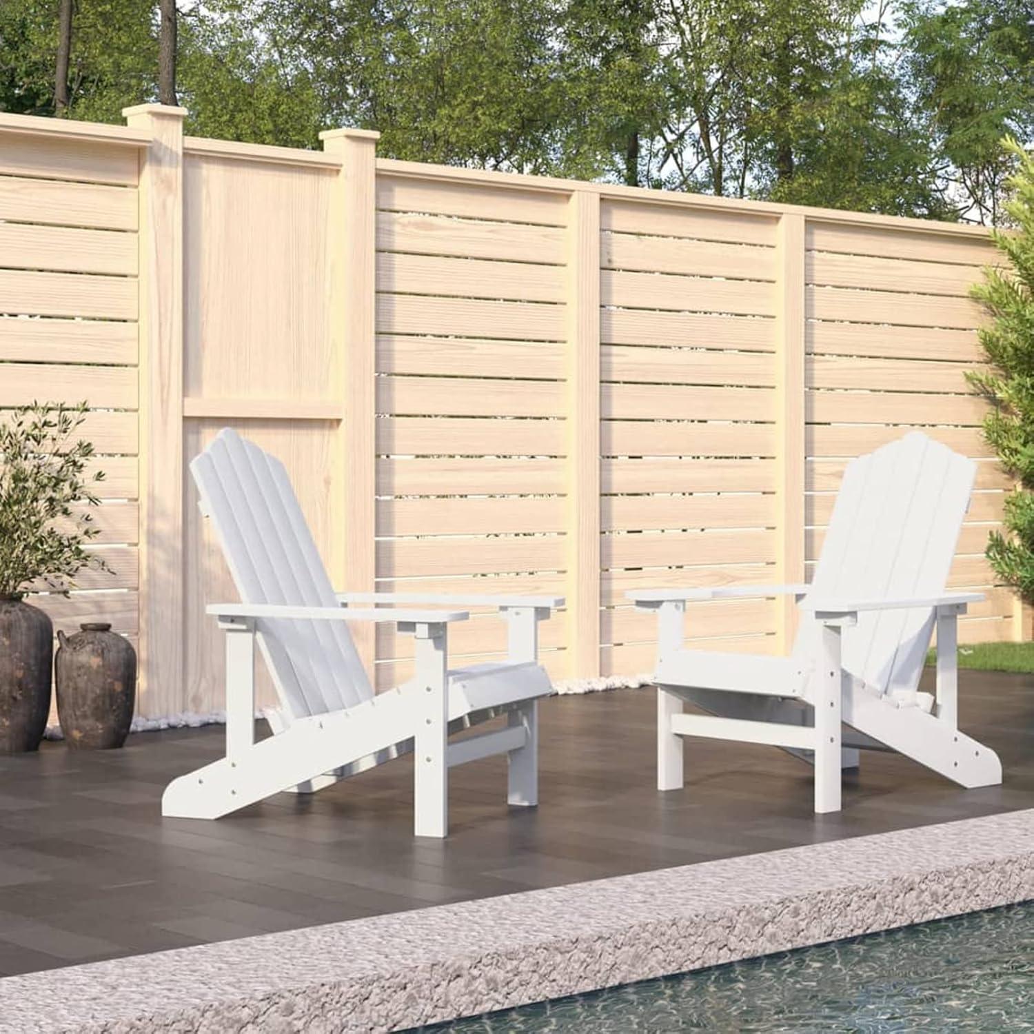 2 Adirondack-Gartenstühle mit hoher Rückenlehne, Camping- und Lehnstühle, wetterfeste Stühle aus weißem HDPE