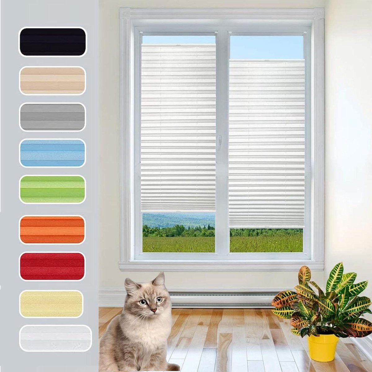 Wit plisségordijn als geplooide jaloezie voor privacy en zonwering, 60 x 180 cm