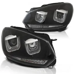 Scheinwerfer DRL LED Tagfahrlicht passend für VW Golf 6 08-13 Schwarz mit dynamischen Blinker