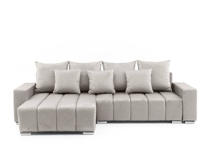 Muffo Ecksofa PIANO, elegante vertikale Nähte, Bettzeugablage, Schlaffunktion 234x137, Lose Rückenkissen