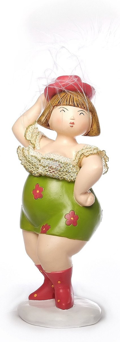 Inware Home decoratie beeldje dikke dame in groene jurk, staand, 20 cm