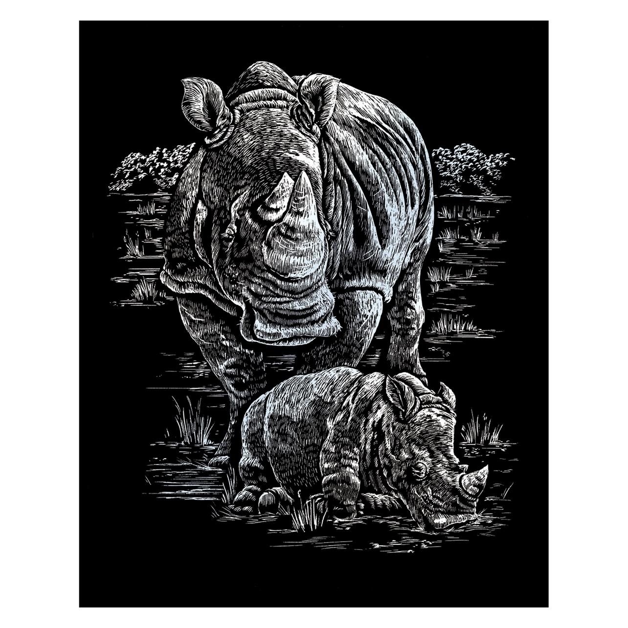 Magni Royal & Langnickel - Kratzbild Nashorn & Babys, Silber, Kratzbilder für Kinder und Erwachsene, mit K (32835125)