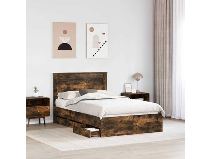 SKTQYQO Bettgestell mit Schublade, Eichengrau, 135 x 190 cm Technisches Holz, 6 versteckte Schubladen, selbsttragendes Design, einfache Montage