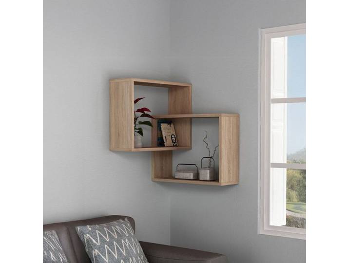 Etagère murale 2 niches 68x68x60 cm en décor chêne