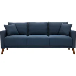 3-Sitzer-Sofa mit dunkelblauem Stoff und dunklem Holz MUNIK