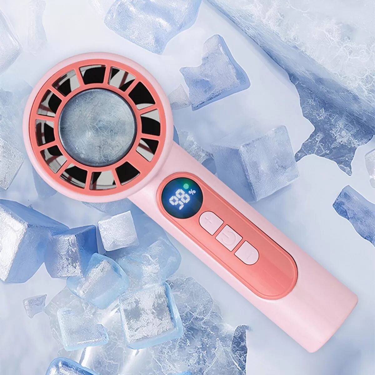 INF Handgehaltener Turbo-Kühlventilator mit thermoelektrischer Eis-Kühlung, LED-Display, 3000mAh USB wiederaufladbar Rosa