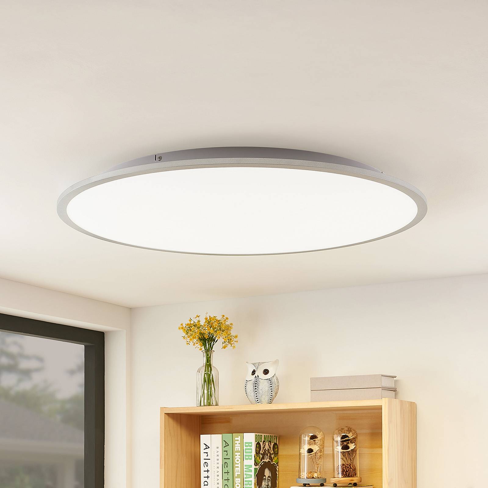 LED Ceiling Light Narima Lindby, Alu / grey / zinc, Kitchen, Plastic, Modern, Ceiling Light