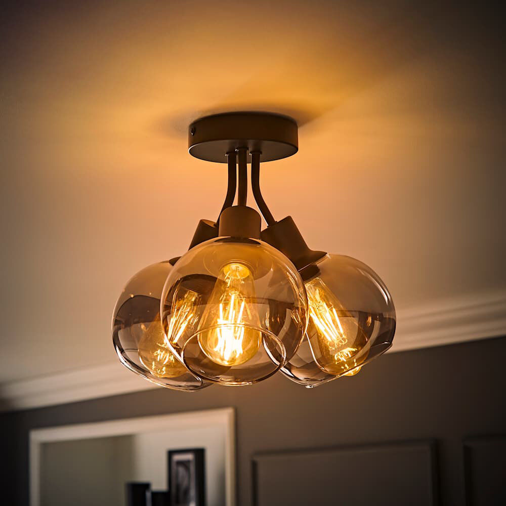 Metro Dejuane Glass Semi Flush Mount Grey/Matte Black 28cm H X 35cm W X 35cm D