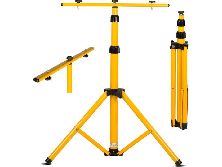 Trépied pour projecteurs de chantier Lampe de travail Projecteur Trépied pour projecteurs de chantier Télescopique 62-150cm Réglable en hauteur Acier