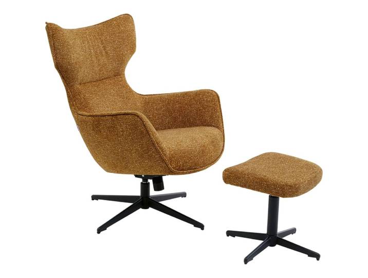 Fauteuil pivotant et repose-pieds en polyester marron et blanc