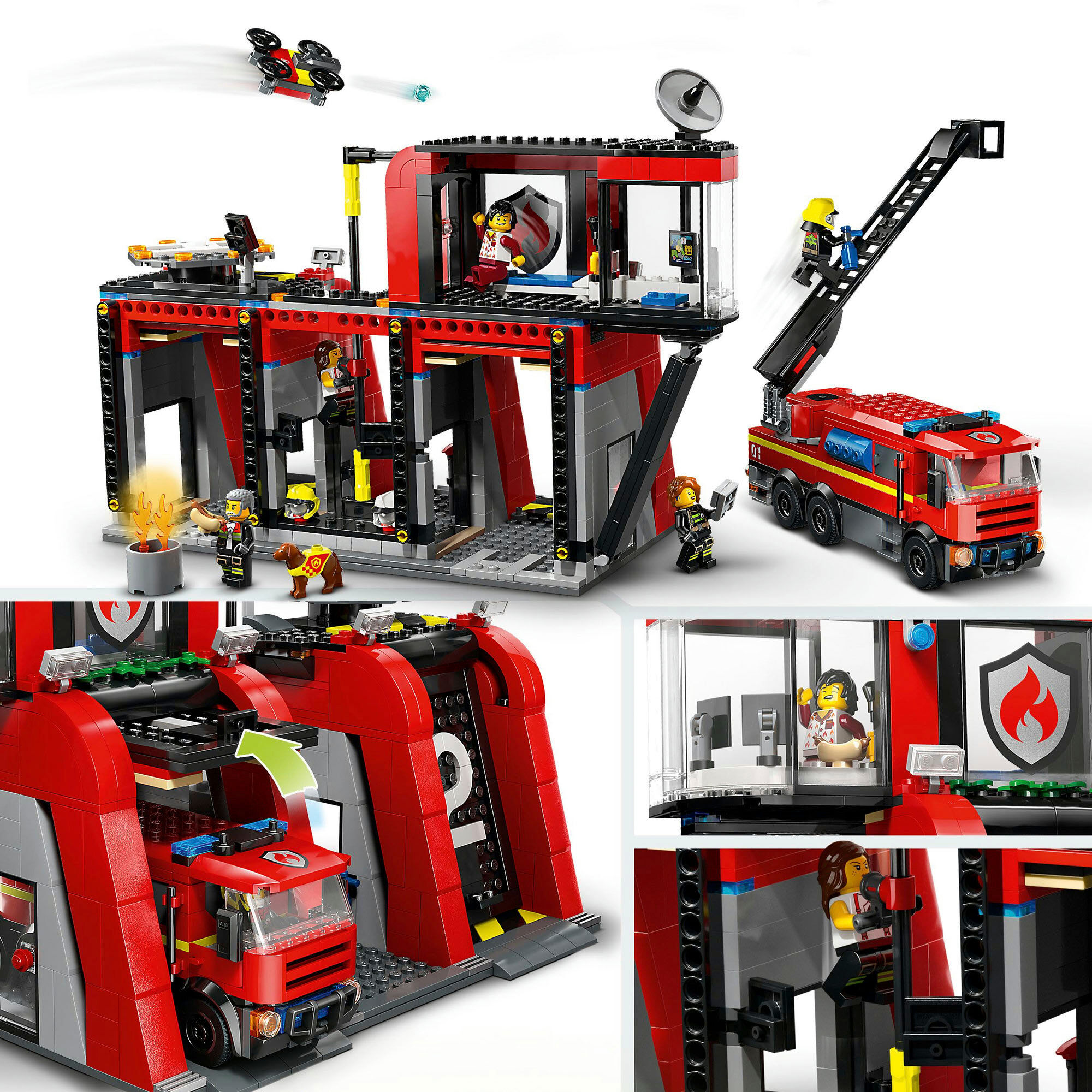 Konstruktionsspielsteine LEGO "Feuerwehrstation mit Drehleiterfahrzeug (60414), LEGO City", bunt, Spielbausteine, Kinder, Kunststoff, Konstruktionsspielsteine, Made in Europe