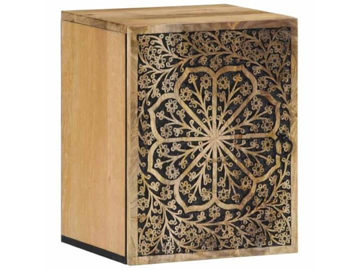 YUTAASU Bad-Wandschrank 38x33x48 cm Massivholz Mango Wandmontage, Flexible Tür, Handgeschnitztes Blumenmuster, Retro Stil, Stauraum
