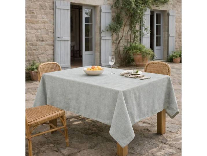 Nappe + 10 serviettes coton 180x400 vert olive