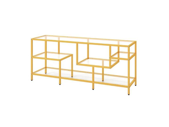 COSTWAY TV-Schrank Konsolentisch mit gehärteten Glasregalen, Gold, 147cm
