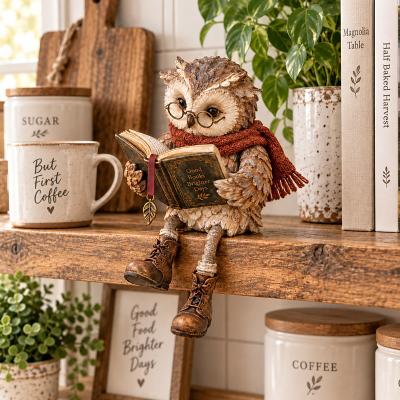 LightInthebox Reading Owl Figurine, Cute Resin Owl Statue with Glasses Reading a Book, Cozy Scholar Owl Decor, Book Lover Gift, Vintage Animal Sculpture for Bookshelf, Desk, Home Office, Library Decoration