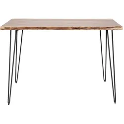 Bartisch Bord Nadel aus massivem Akazienholz, modern mit Baumkante, naturfarben, Metallgestell