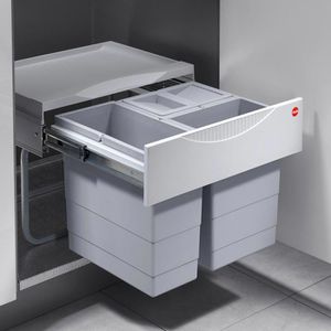 Hailo Einbaumülleimer AS Raumspar Tandem 3644731, für Schränke ab 50cm,Kunststoff, 12 & 2x 8,5 Liter
