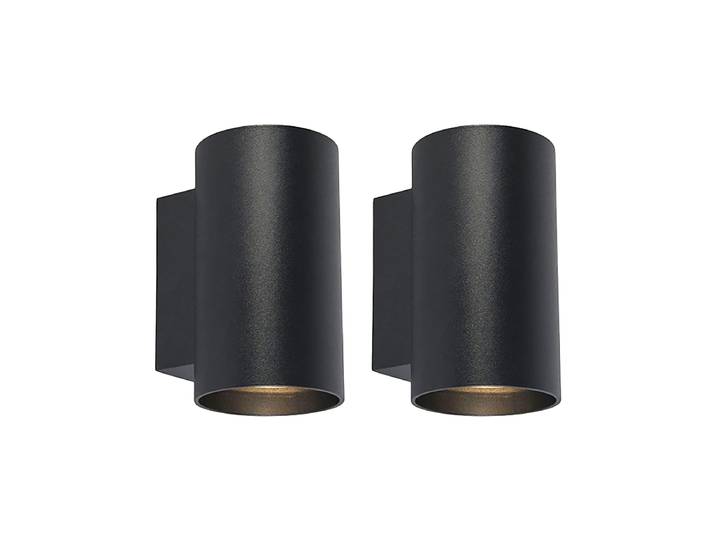 Lot de 2 appliques murales modernes rondes noires 2 lumières -