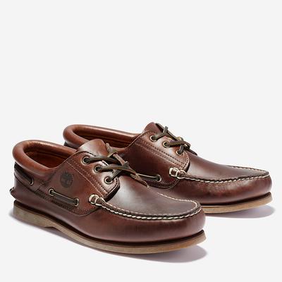 Bootsschuh TIMBERLAND "CLASSIC BOAT 3 EYE PADDED COLLAR", Herren, Gr. 43, braun, Leder, Schuhe Bootsschuh, Classic Bootsschuh aus Timberland Premium Leder