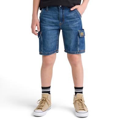 Cargoshorts LEVI'S KIDS "DENIM CARGO SHORTS", Mädchen, Gr. 12 (152), N-Gr, blau (tumbleweed), Denim/Jeans, Obermaterial: 100% Baumwolle, unifarben, regular fit ca. Mitte Oberschenkel, Hosen, mit Cargo Taschen