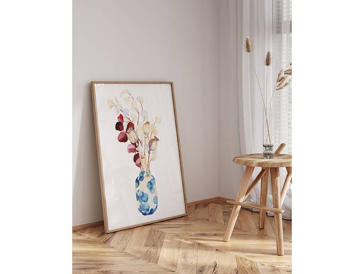 Impression artistique Vase bleu avec Revêtement : verre acrylique Structure : hêtre laqué Multicolore 63 x 83cm