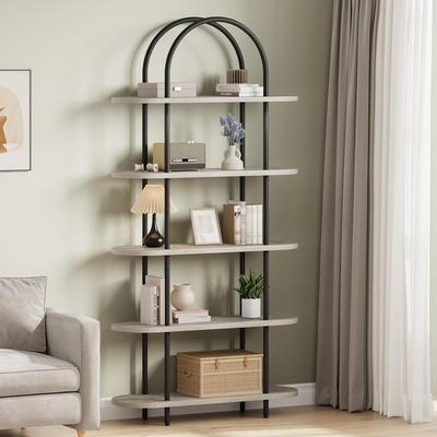 "Garvee 71"" Arched 5-Tier Bookshelf, Bookcase, Metal Display Rack"