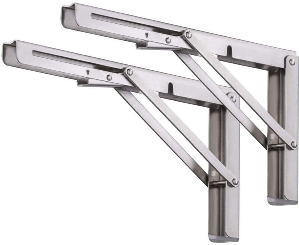 Set van 2 Inklapbare Plankdragers van RVS in Zilver - 30 cm