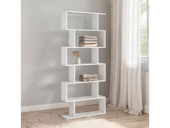Bibliothèque étagère blanche zigzag contemporaine bois mélaminé 6 niveaux 80x23x192 cm