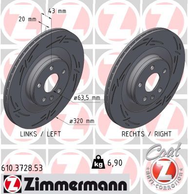 Zimmermann Bremsscheibe 610372853 Hinterachse Geschlitzt 320mm 20mm Für Volvo Asia Polestar