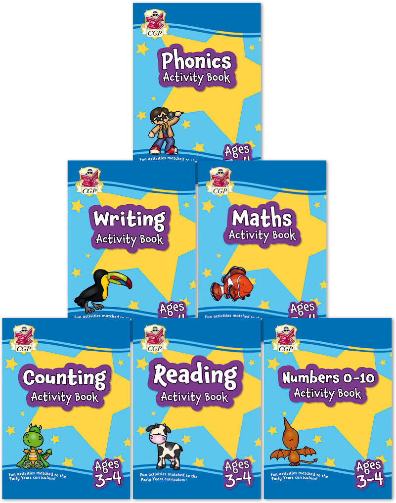 CGP Books CGP Preschool Activity Book Bundle – Age 3-4 (Phonics, Writing, Reading, Maths, Counting, Numbers 0-10)