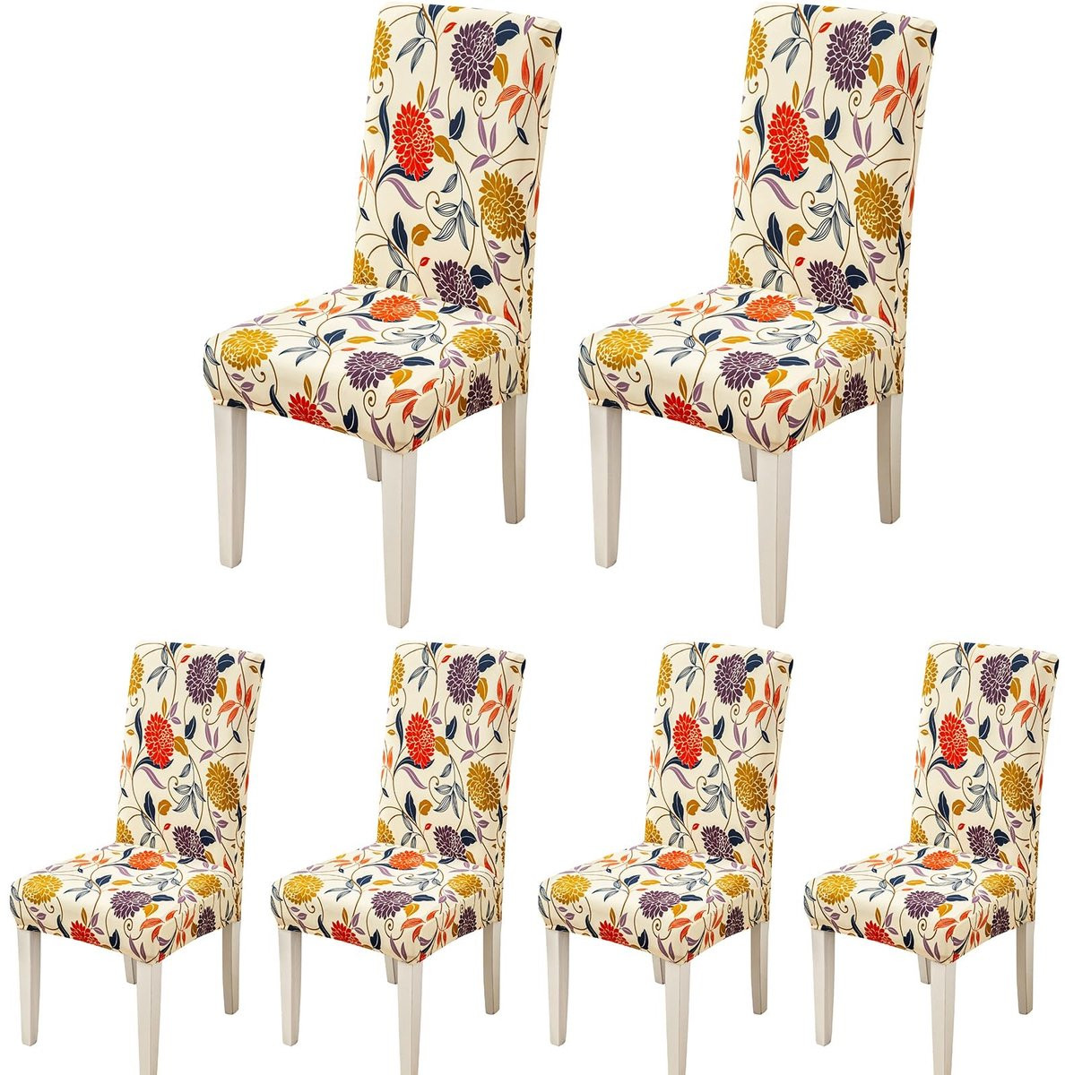 Dailygoody OmGoods Wasbare Elastische Stoelhoezen voor Eetkamerstoelen met Wijnstokken en Bloemen - 4 of 6 stuks
