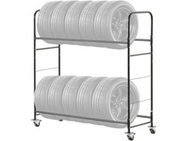VEVOR Étagère à Pneus Capacité 12PCs, Support de Rangement pour Pneus à 2 Niveaux, Chariot pour Pneus en Acier Robuste, Charge 180 kg, Hauteur Réglable, avec Housse de Protection, pour Atelier Garage