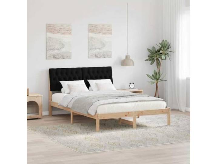 RJPLMFV Bettgestell, Braun, 160 x 200 cm Kiefer massiv, Kopfteil grau, Wanddesign, inklusive Latten, ohne Lattenrost