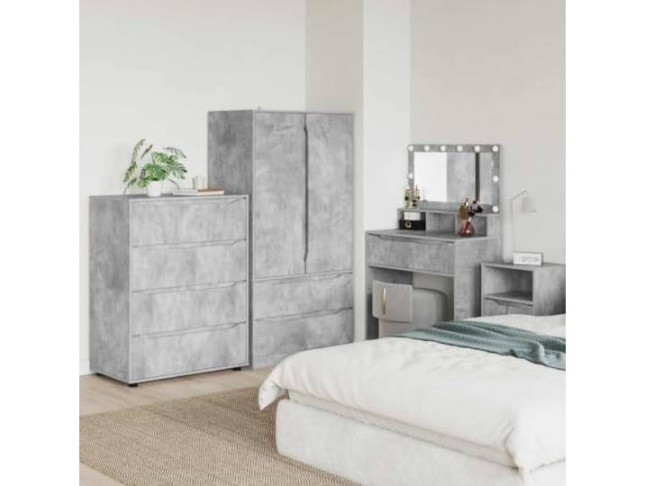 KGHFDVB Stauraumschrank 80 x 48 x 105 cm Holzwerkstoff Betongrau Mit Schubladen, Kugellager-Führungen, Höhenverstellbar, Robuste Füße, Für Wohnzimmer