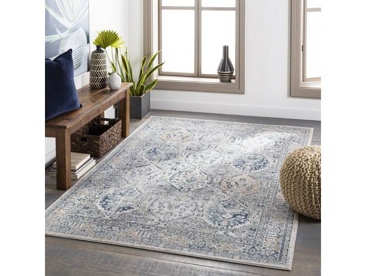 LIVABLISS Tapis de Salon à Poils Courts Doux Vintage Oriental CAMILLA 160x220cm Bleu