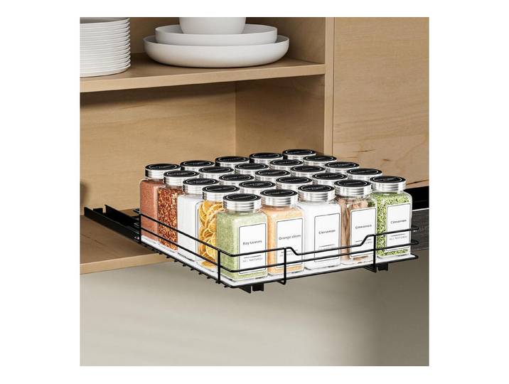 ZDDLOINP Gewürzregal Ausziehbares Gewürzregal Schwarz für Schrank Organizer, Platzsparend