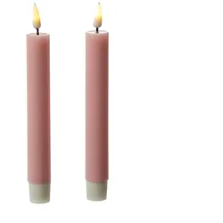 283 LED Stabkerzen Mia Tafelkerzen Echtwachs flackernd H: 15cm rosa 2Stk