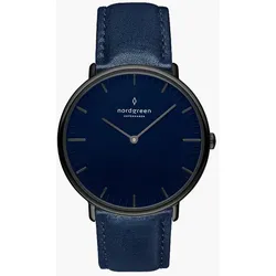 NORDGREEN - NATIVE - blaues Zifferblatt - gun metal - leder blau / 40 MM