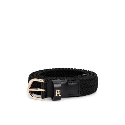 Stretchgürtel TOMMY HILFIGER "ESSENTIAL EFFORTLESS 2.5 ELASTIC", Damen, Gr. 95, schwarz, Materialmix, Gürtel, geflochtener Stretch-Gürtel mit TH-Monogramm