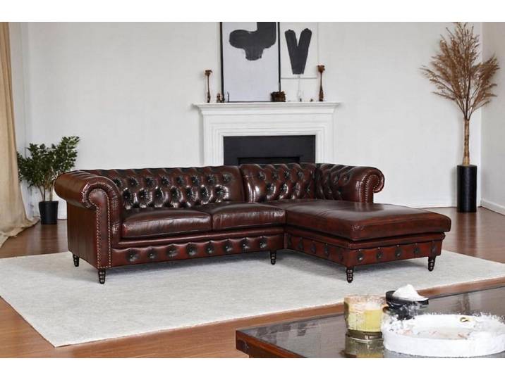 Salottini Chesterfield-Sofa Luxus Chesterfield Ecksofa Hampshire Eckcouch Sofa VOLLLEDER, 2 Teile, Vollleder