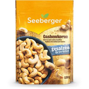 Seeberger Cashewkerne ganze Nüsse, geröstet und gesalzen, im Beutel, 150 g