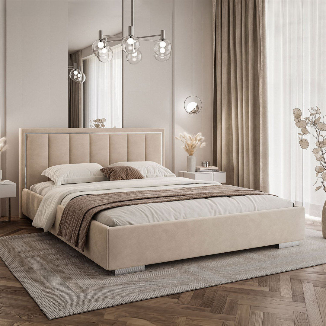 Ivy Bronx Upholstered Ottoman Bed Sand Beige Kingsize (160 x 215 cm)