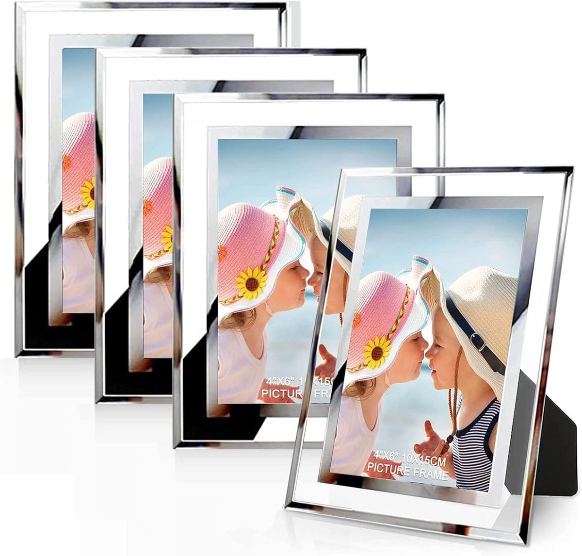 SnelShoppen Set van 4 Zilveren Fotolijsten van Glas, 15 x 20 cm