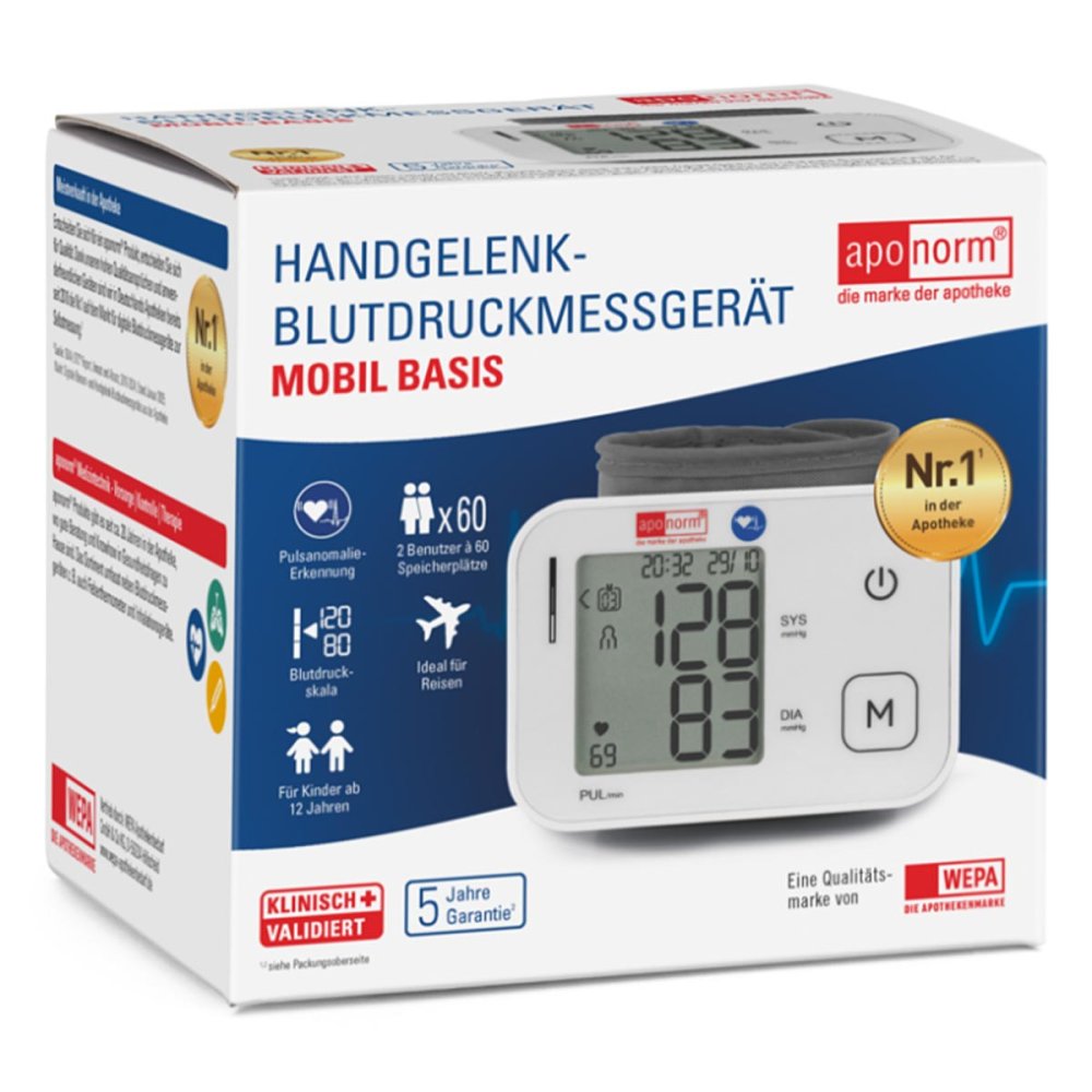 WEPA Apothekenbedarf GmbH & Co KG Aponorm Mobil Basis Handgelenk-Blutdruckmessgerät 4G 11725048