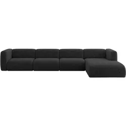 ECKSOFA Ottomane Rechts MIRA-L3 409x179x70 Schwarz Velours