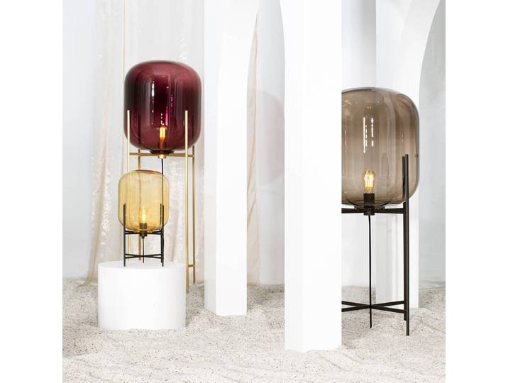 pulpo Designer Tischlampe Oda Small, creme / amber, für Wohn- / Esszimmer, Metall, Design