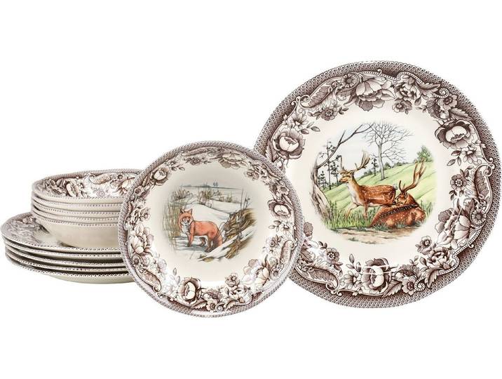 creaTable Tafelservice Haydon Grove Bunt, Service, Teller-Set, 12-tlg. (12-tlg), 6 Personen, Steingut, Landhausstil, Tiermotive