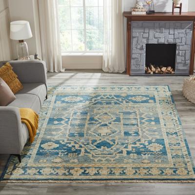 KALATY Amaris Blue Hand Knotted Wool Area Rug